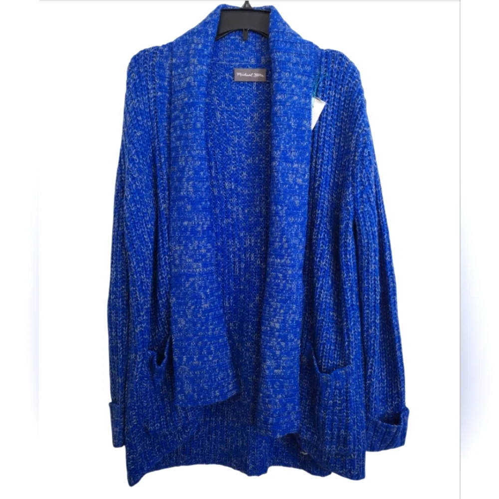 Michael Stars Bright Royal Blue Cream Open Cardigan Sweater With Pockets